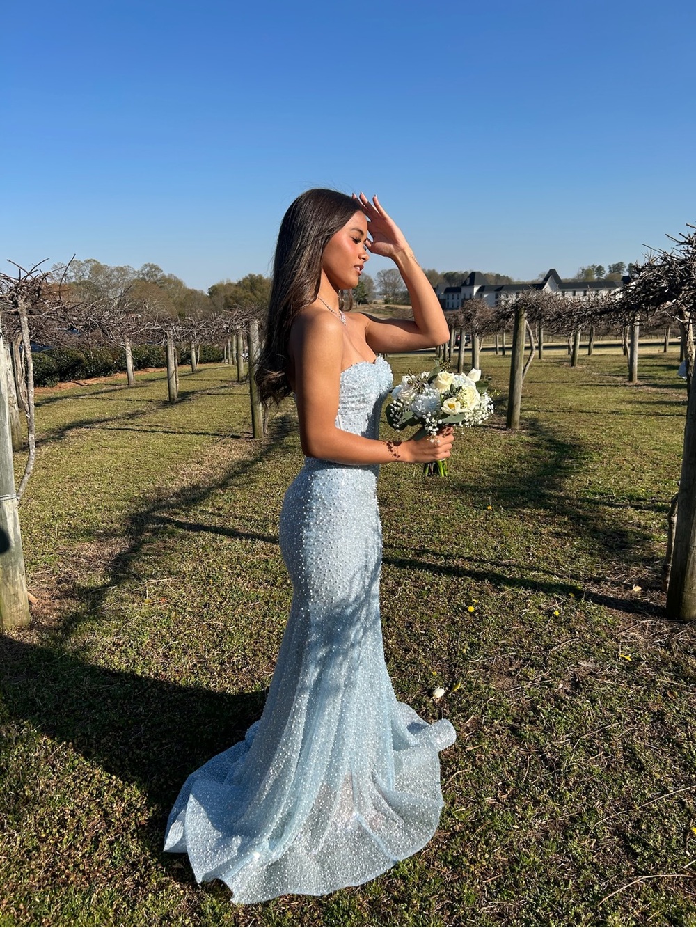 Jovani Strapless Light Blue Sequin Mermaid Gown